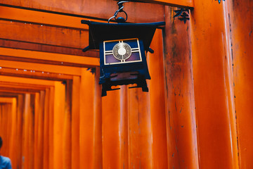 Red wooden Tori Gate at Fushimi Inari Shrine in Kyoto