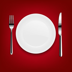 Plate With Fork And Knife With Red Cloth