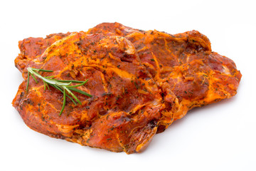 Pork chop, marinated. Isolated on the white background.
