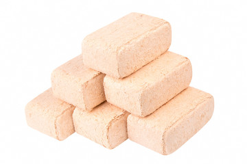 Wood briquettes isolated on white background.Firewood.Briquettes from sawdust.