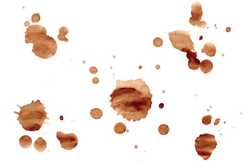 Stains of coffee and tea isolated on white background