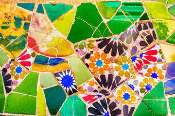 Barcelona, Catalonia, Spain: mosaic in the Park Guell of Antoni Gaudi 
 - obrazy, fototapety, plakaty