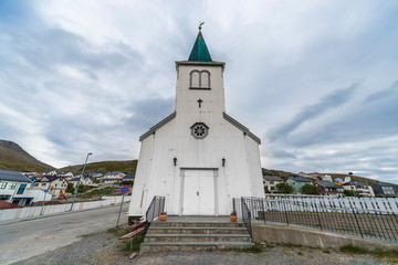 Fototapeta na wymiar Honningsvag Church in Finnmark county, Norway.