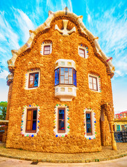 Obraz premium Barcelona, Catalonia, Spain: the&nbsp;Park Guell of Antoni Gaudi at sunset 