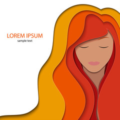 Paper layered art. A banner or greeting card with an illustration of long hair.