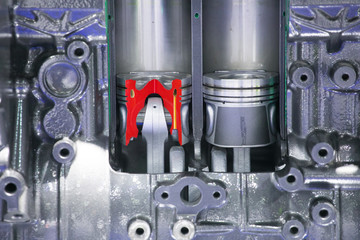car engine pistons and valves detail