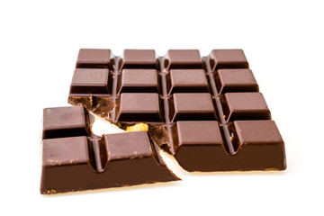 Dark chocolate on white background