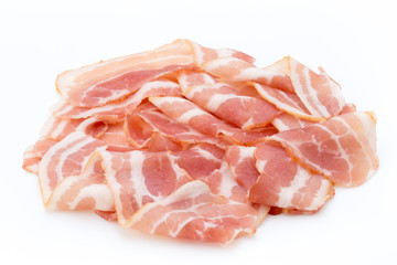 Bacon isolated on white background. Delikatese food.