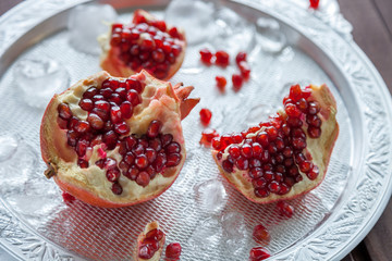 A freshly opened pomegranate fruit