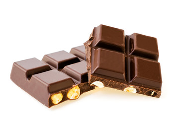Dark chocolate with nuts on white