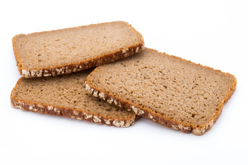 Slices of rye bread isolated on white background.