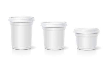 White blank container for dessert, yogurt, ice cream, Vector set
