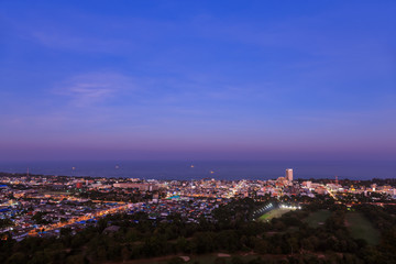 Fototapeta na wymiar Hua Hin city from scenic point at twilight, Hua Hin, Thailand