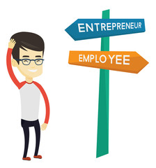 Confused man choosing career pathway.