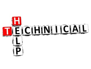 3D Technical Help Crossword on white background