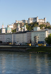 Fototapeta premium Old town and Fortress Hohensalzburg, beautiful medieval castle in Salzburg, Austria