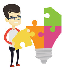 Student with idea lightbulb vector illustration.