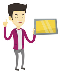 Student using tablet computer vector illustration.