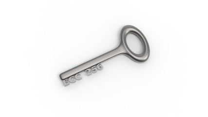 3d rendering of key with encrypted method with white background