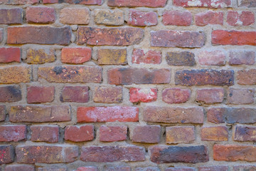 Fragment of old brickwork on the wall of the building