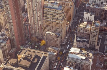 New York city, close up on buildings. Aerial view