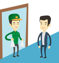 Delivery courier delivering groceries to customer