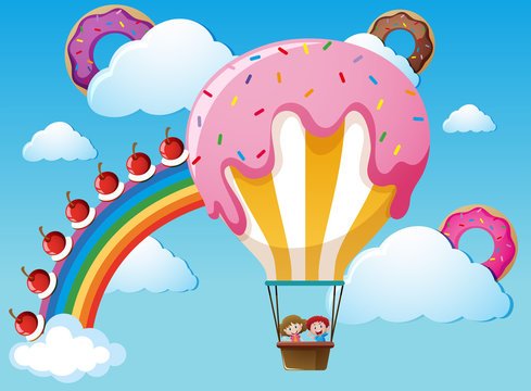 Scene with rainbow and candy balloon