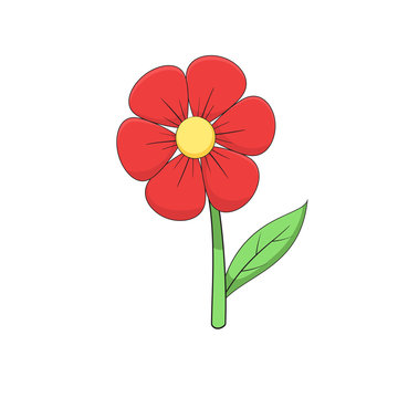 Cartoon red flower on white background. Stock Illustration | Adobe Stock