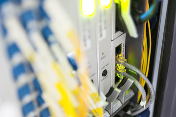 fiber optic with servers in a technology data center