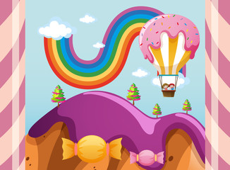 Obraz na płótnie Canvas Scene with candy balloon over purple mountains