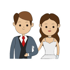 wedding couple cartoon icon over white background. colorful design. vector illustration