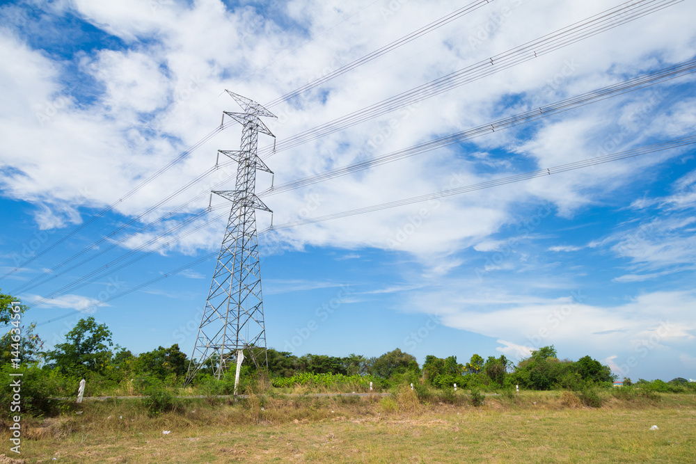 Wall mural high voltage post or high-voltage tower in a rice field