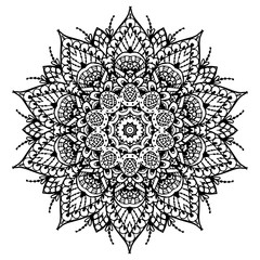 Vector image of a black and white circular pattern mandala.