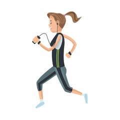 woman listening music, cartoon icon over white background. colorful design. vector illustration