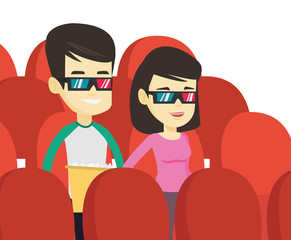 Happy friends watching 3D movie in the theatre.