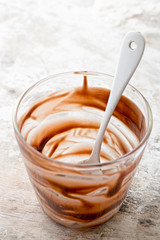 Empty glass - chocolate pudding eaten 