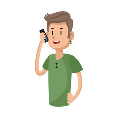 man using a smartphone, cartoon icon over white background. colorful design. vector illustration