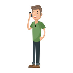 Obraz premium man using a smartphone, cartoon icon over white background. colorful design. vector illustration