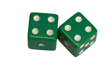 Two dice showing two four