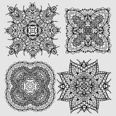 Set  Image Doodle, drawing for coloring the mandala. Square ornament.