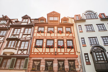 Fototapeta premium Traditional house in the German style in Nuremberg. European architecture houses in Bavaria, Germany. 