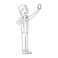man taking a selfie icon over white background. vector illustration