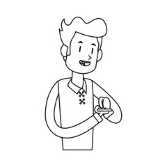 man using a smartphone cartoon icon over white background. vector illustration