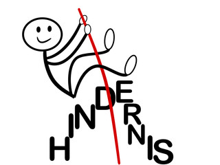 Strichmännchen überwindet ein Hindernis