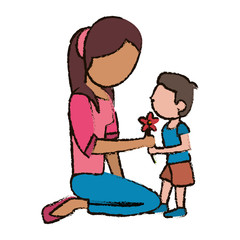 mother and son cute flower vector illustration eps 10
