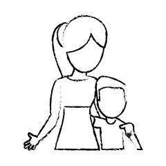 sketch mother and son hugged vector illustration eps 10