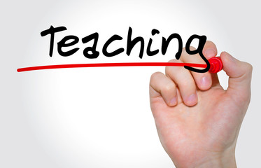 Hand writing inscription Teaching with marker, concept