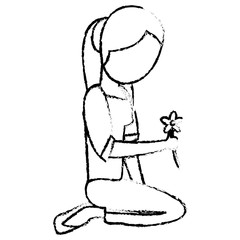 mom with flower decoration sketch vector illustration eps 10