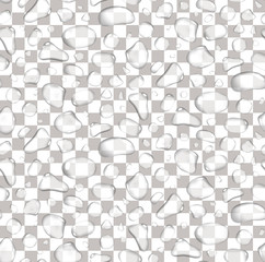 Vector seamless pattern of realistic drops water on the transparent background.