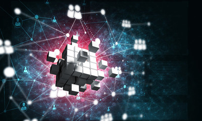 Concept of Internet and networking with digital cube figure on dark background
